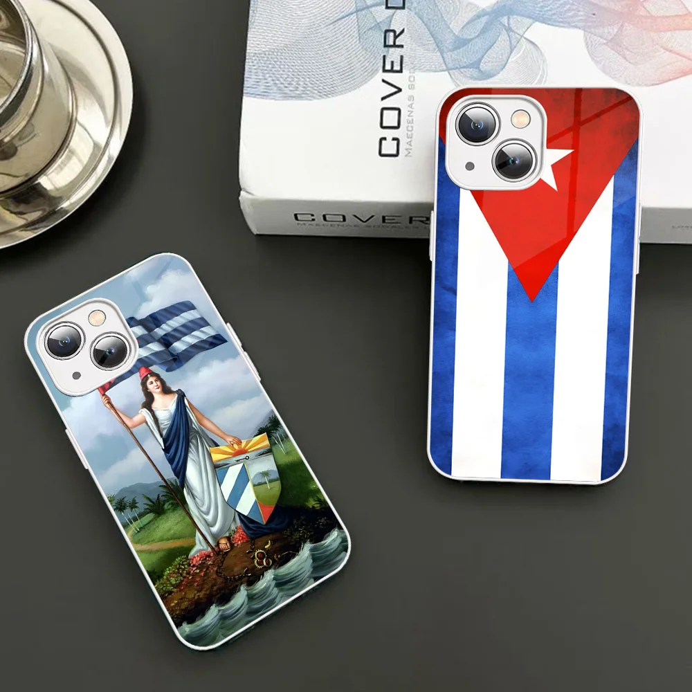 

Art Cover Cuba Flag Phone Case Tempered Glass For Iphone 14 13 12 11 Pro Mini XS MAX 14Plus X XS XR Fundas