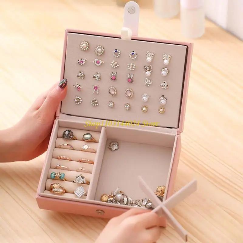 

N5KE Jewelry Storage Box Suitable for Ladies Girls 2 Layer Jewelry Storage Box Leather Display Jewelry Stand for Necklace