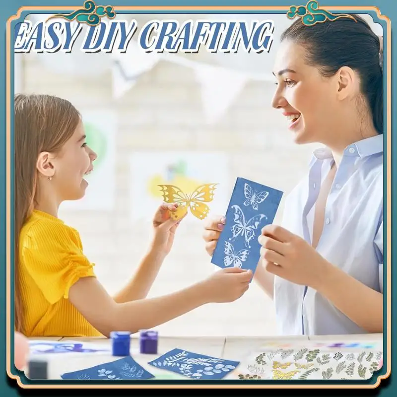 (جديد) - 100 قطعة من الورق المخضر القابل للطباعة مع 10 أوراق بلاستيكية شفافة وقالب فراشة أوراق شجر مشغولات ورقية يمكنك صنعها بنفسك Dur