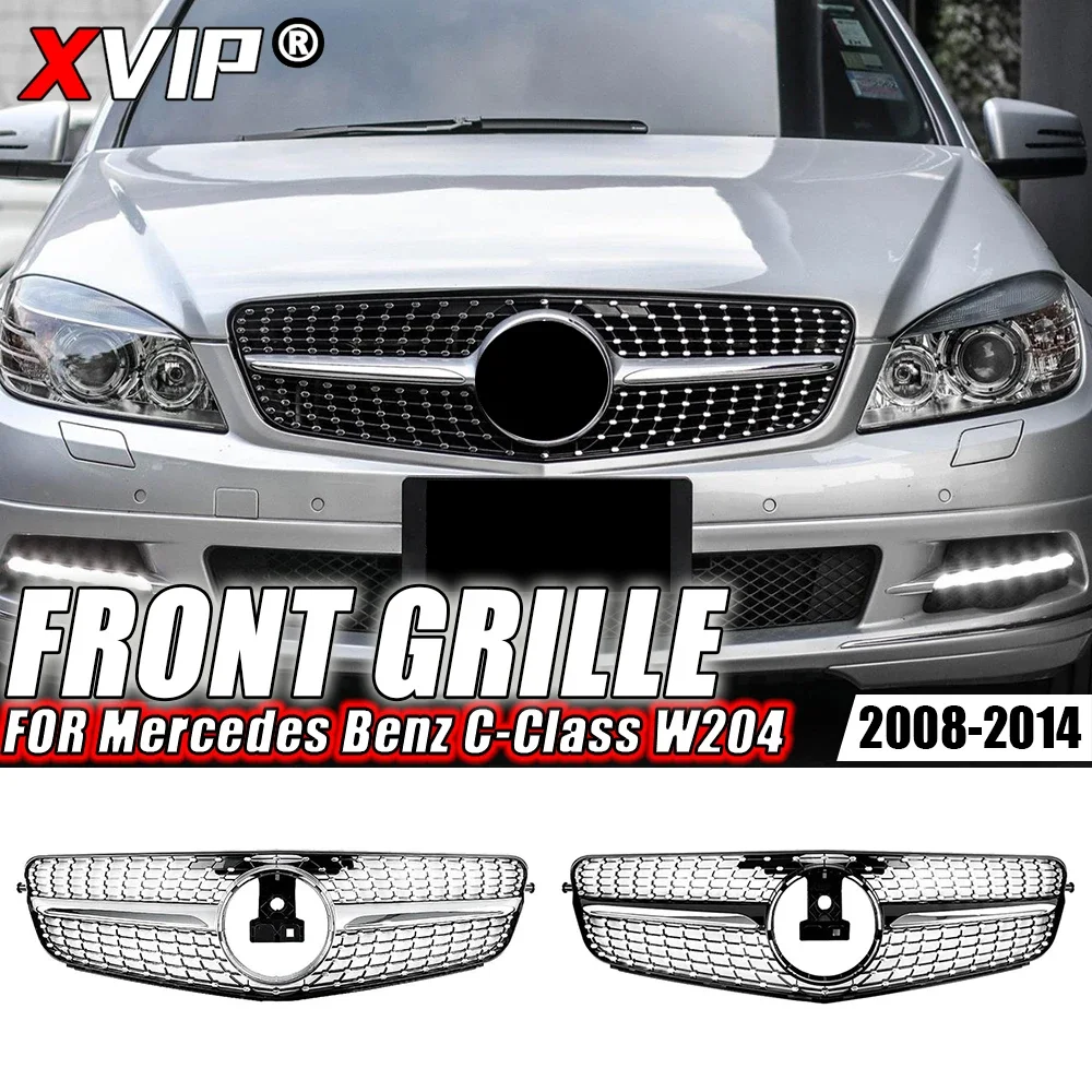 

XVIP Chrome Black Diamonds Style Front Racing Grille For Mercedes Benz C-Class W204 08-14 C250 C200 C300 GTR Style Upper Grilles