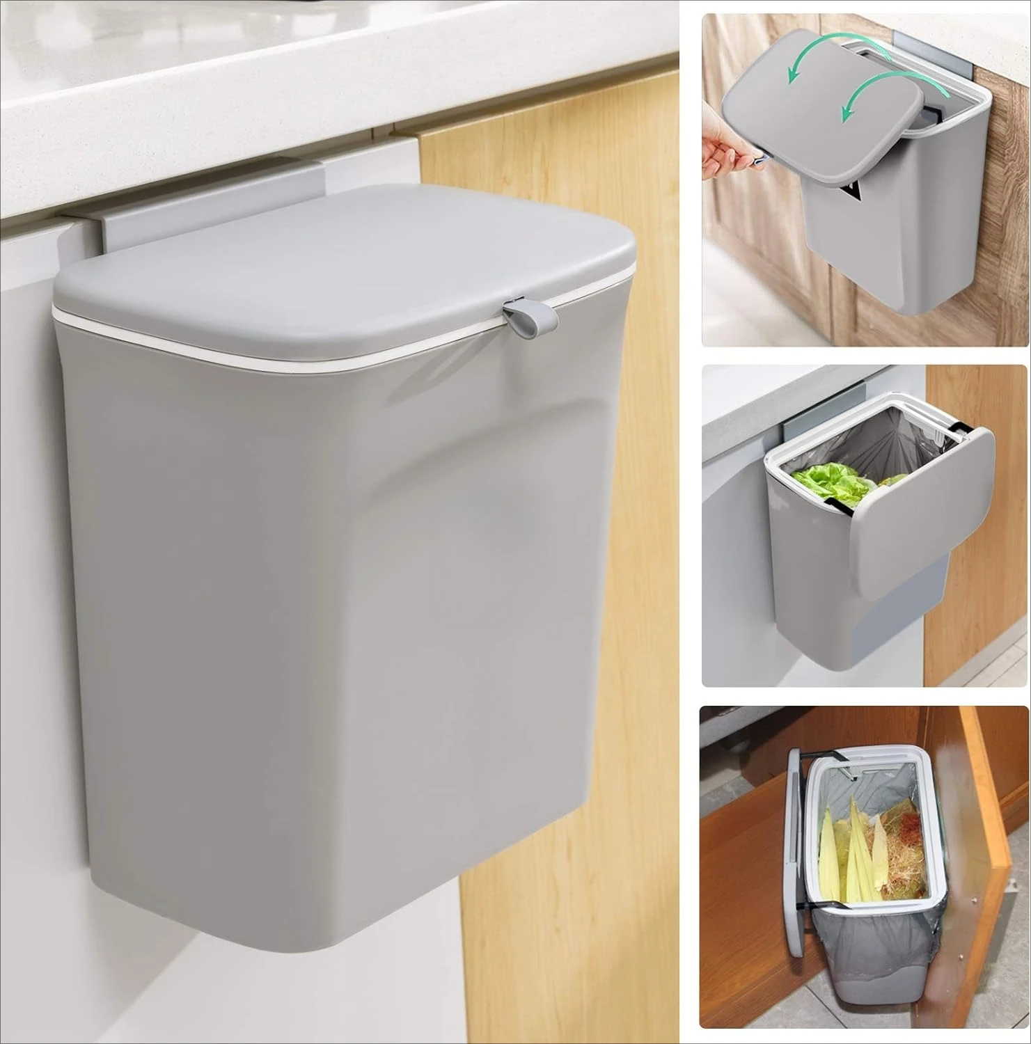 

Компостный контейнер для кухни на 1 галлон, для установки на столешницу или под раковину, подвесное маленькое мусорное ведро с крышкой для шкафа/ванной/спальни/офиса