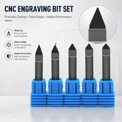 22.5-60 Angle V-Shaped PCD Diamond Engraving Cutter Stone Milling Bits CNC Router Endmill Marble Granite Carving Tools Set Sale