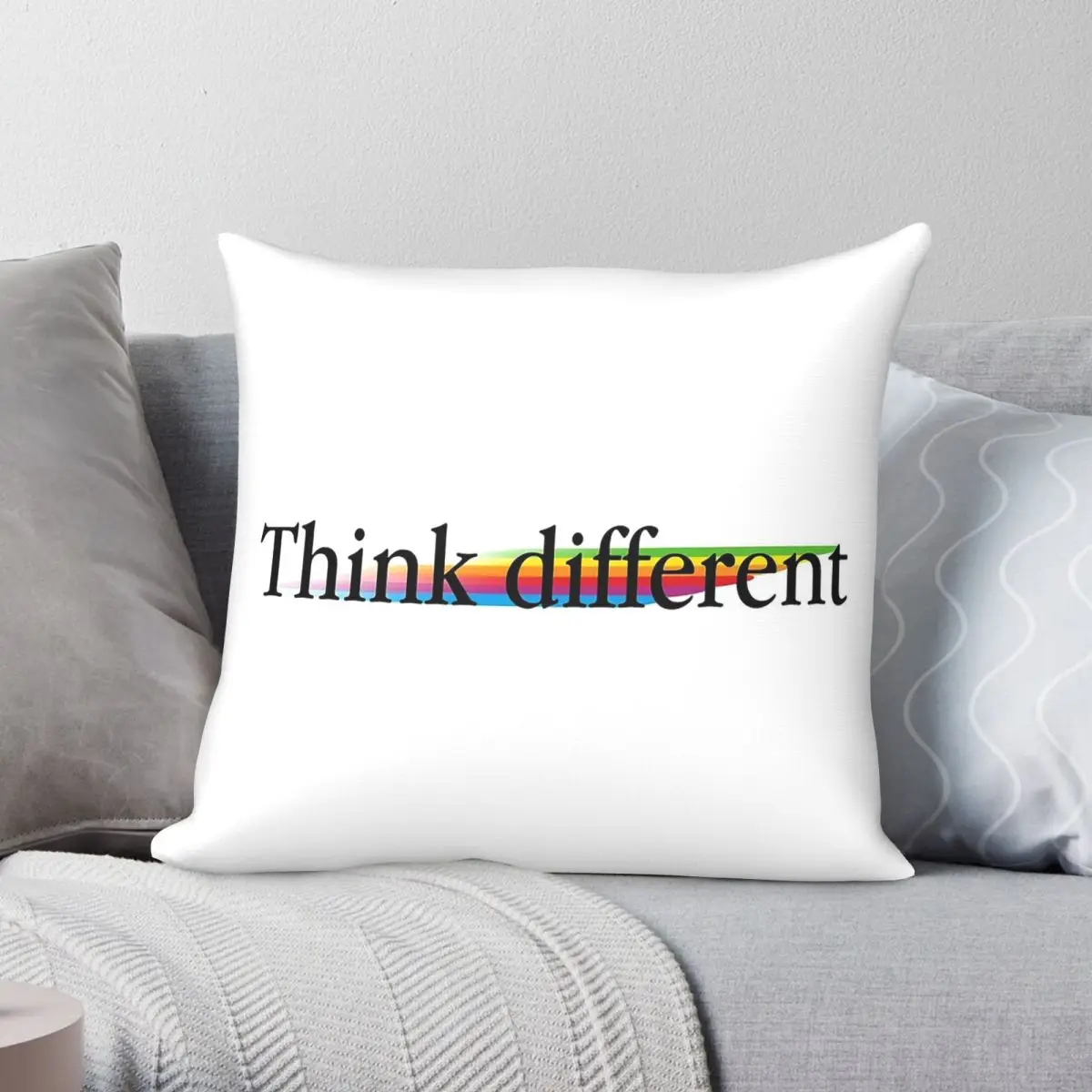 Think Different Rainbow Square Pillowcase Polyester Linen Velvet Printed Zip Decor Pillow Case Home Cushion Cover