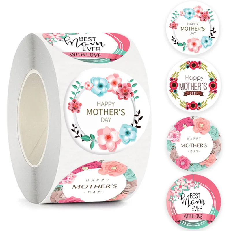 500pcs Happy Mothers Day Stickers Round Thank you Stickers for Gift Cards Decoration Envelope Seals Gift Wrap Boxes Party Favor