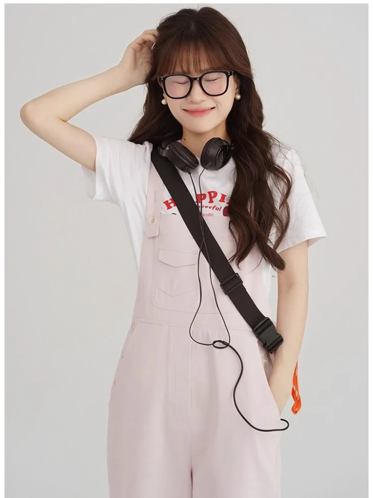 Loose Strap Overalls Women Lightweight Wide Leg Pants Pockets High Waist Casual Jumpsuit Petite Ladies Fall Streetwear Outfit
