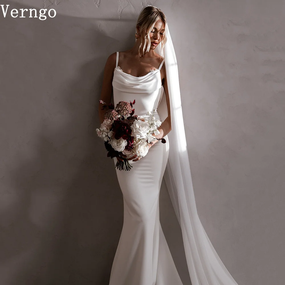 

Verngo Simple Crepe Wedding Dress Spaghetti Straps Mermaid Bridal Gowns Women Sexy Backless Plus Size Bride Dresses Customized