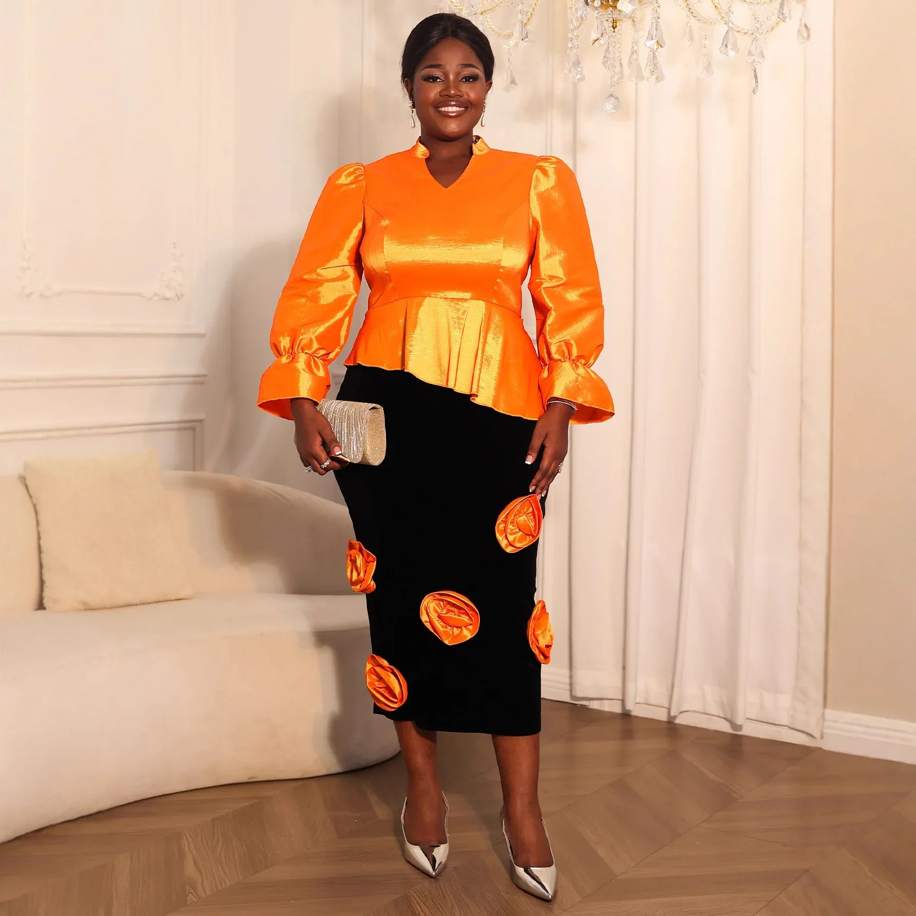 L-4XL Plus Size African Clothes for Women Spring 2026 African Long Sleeve V-neck Top Skirt Matching Sets Dashiki Africa Clothing