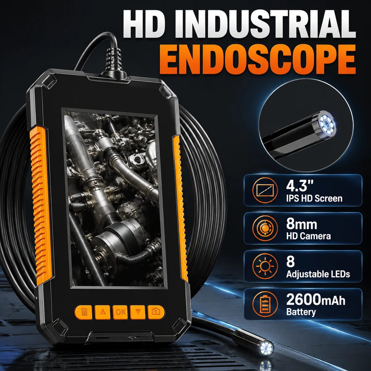 8-mm-Endoskopkamera mit 1080P-Auflösung, wasserdichte IP67-Rohrkamera für die automatische Wand- und Rohruntersuchung, zum Aufnehmen von Fotos und Videos