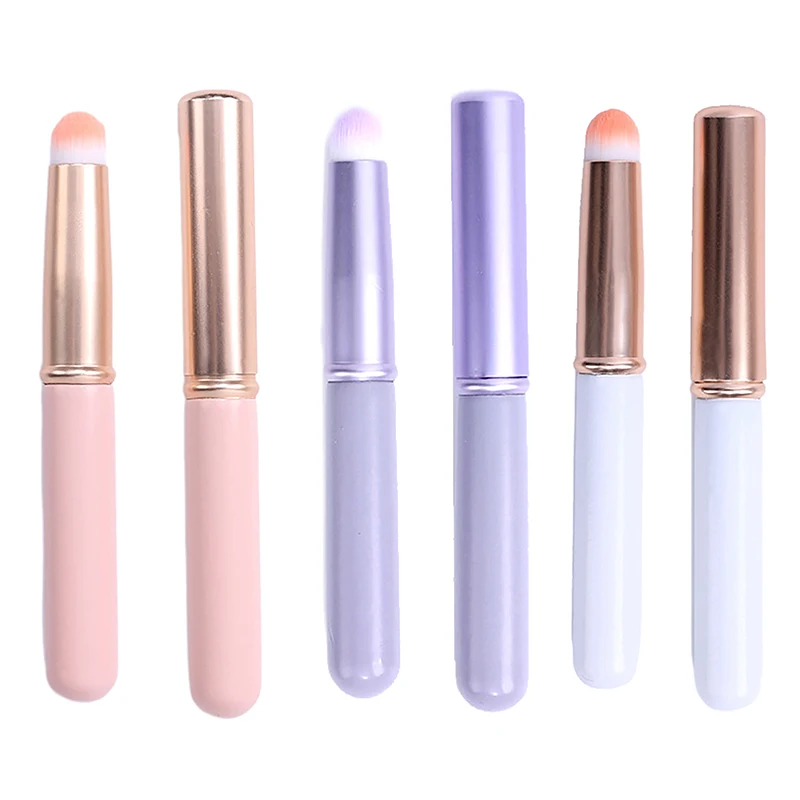 Portable Round Head Mini Lip Brush Carry Lid Lipstick Brush Concealer Brush Soft Synthetic Girl Lip Gloss Smudge Makeup Brush