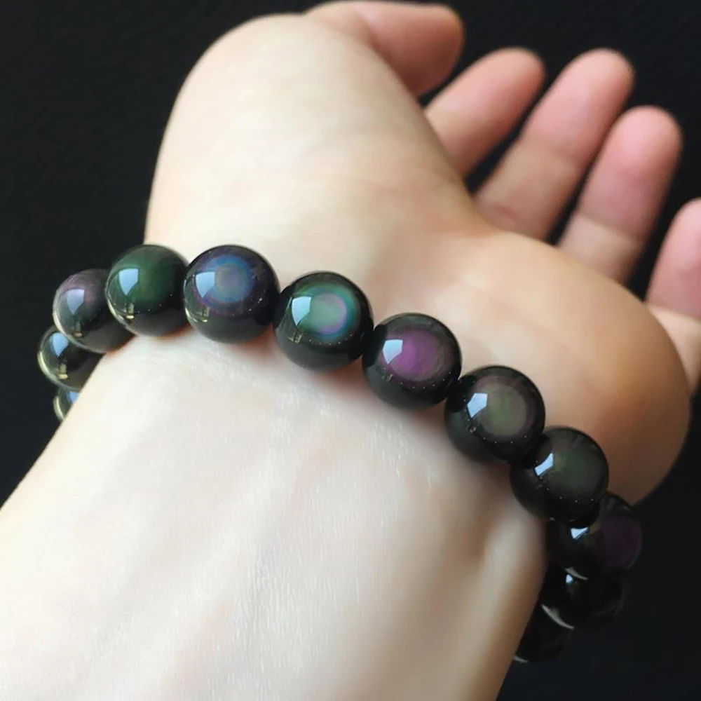 8/10/12/14/16mm Fashion Natural Crystal Stone Rainbow Obsidian Ball Bracelet for Women Men Healing Jewelry Accessories Gift