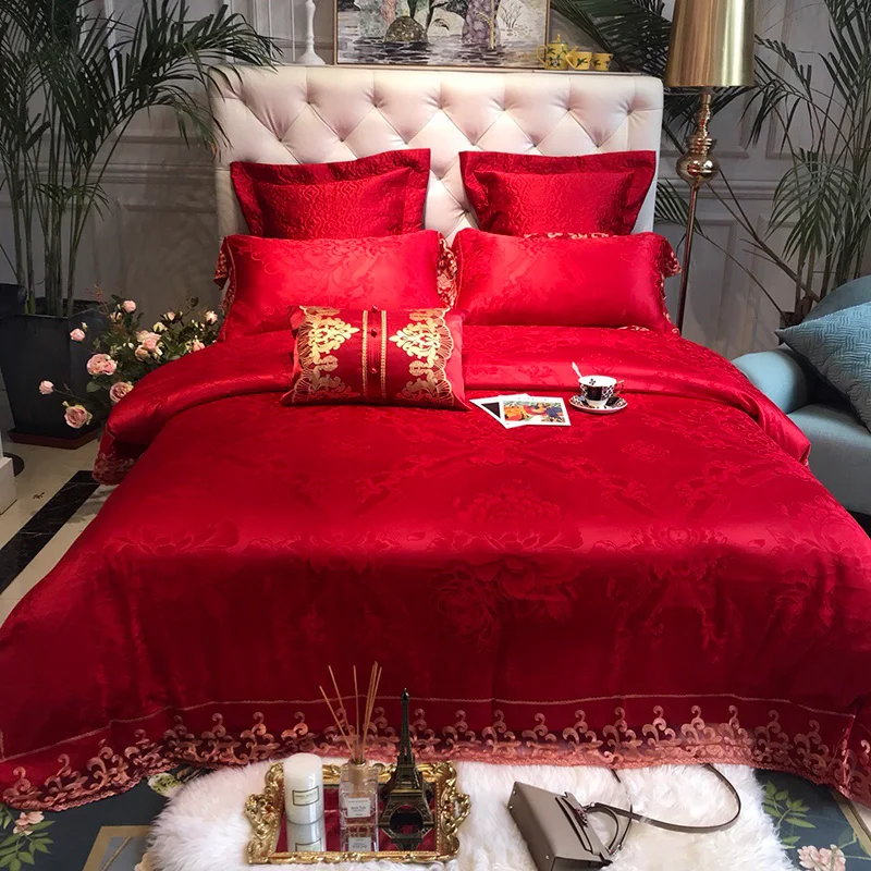 Satin Weave Fabric Bedding Set Red Rose Bed Sheet Designs For Wedding