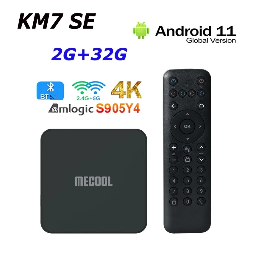 [My]2024 High Quality MECOOL KM7 SE Android 11 TV Box Google Certified 2GB 32GB BT5.1 4K ATV Set Top Box