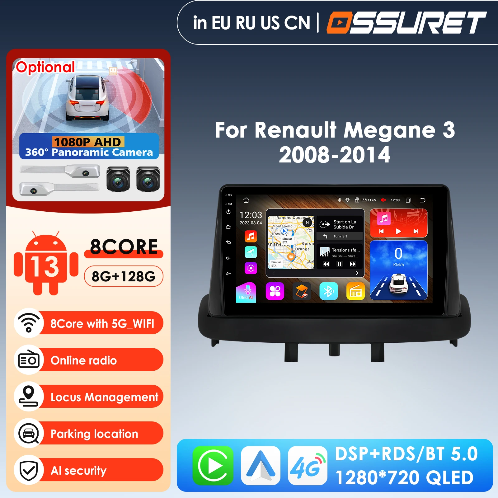 

2din Android Car Radio for Renault Megane 3 Fluence Samsung SM3 2008-2014 Stereo Multimedia Video Player DSP CarPlay Auto 4G GPS