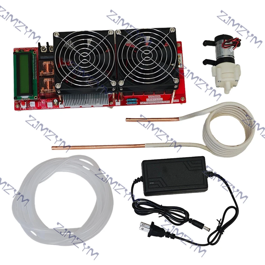 3000W 55A ZVS High Frequency Induction Heater Module Flyback Driver Heater Good Heat Dissipation + Coil +pump +Power Adapter