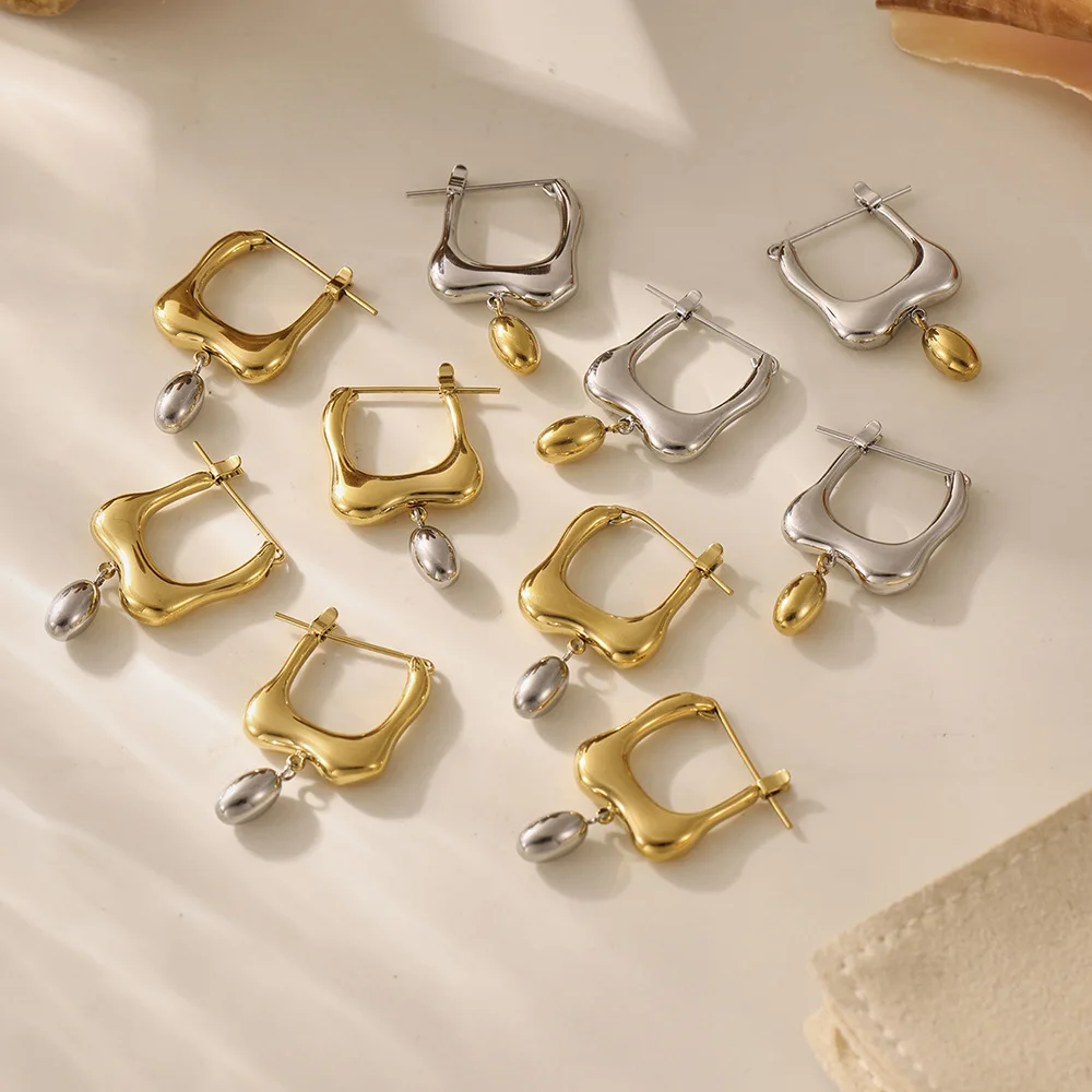 High Quality Geometric Color Matching Stud Earrings for Women Golden Stainless Steel Daily Fashion Jewelry Recommend Gift