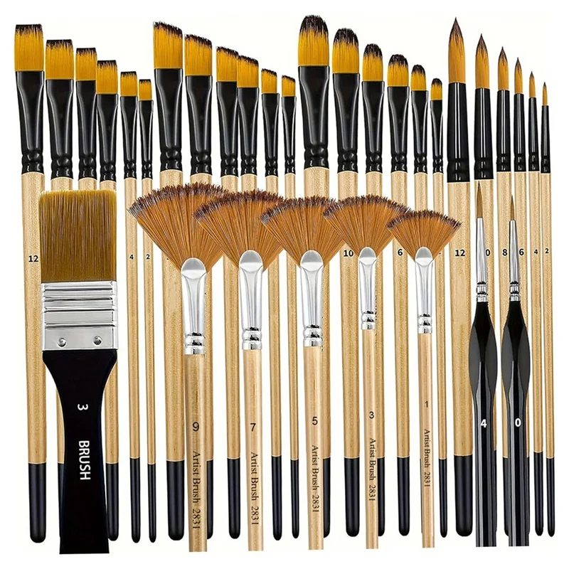 

Paint Brushes 64Pcs/Set 7 Style Nylon Paintbrush With Wooden Handle Thick Non-Shedding Paint Brush Set For Kids-AT93