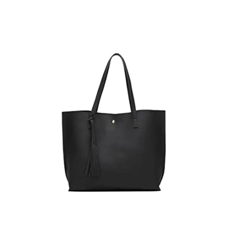 Dreubea Women's Soft Faux Leather Tote Shoulder Bag from, Big Capacity Tassel Handbag