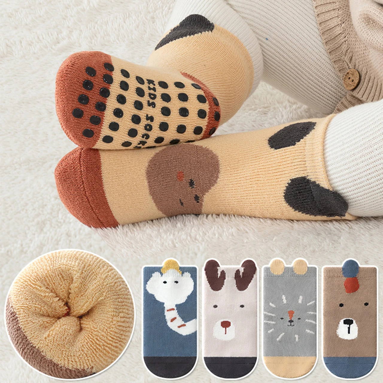 

Winter Warm Baby Plush Socks Thicken Lamb Fleece Mid Tube Sock 0-3Year Newborn Thermal Footwear Indoor Anti Slip Kids Floor Sock