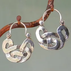 Ethnic Metal Silver Color Geometric Distortion Hoop Earrings for Women Vintage Personality Hollow Earrings Accessories