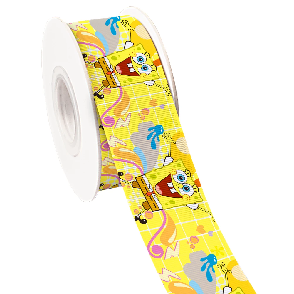 Cartoon Design SpongeBob Printed Grosgrain Ribbon for Cheer Bows DIY Girl Headwear Hair Bows 10yards Satin Ribbon