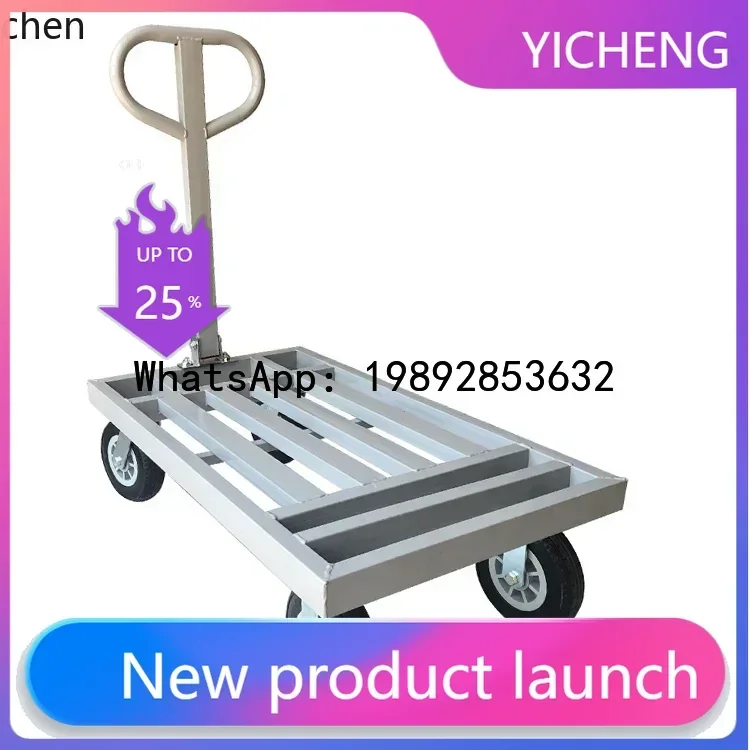 

JX Pull Cargo Cattle Flat Trolley Warehouse Factory Handling Large Wheel Trailer Steel Square Tube Small Pull Truck
