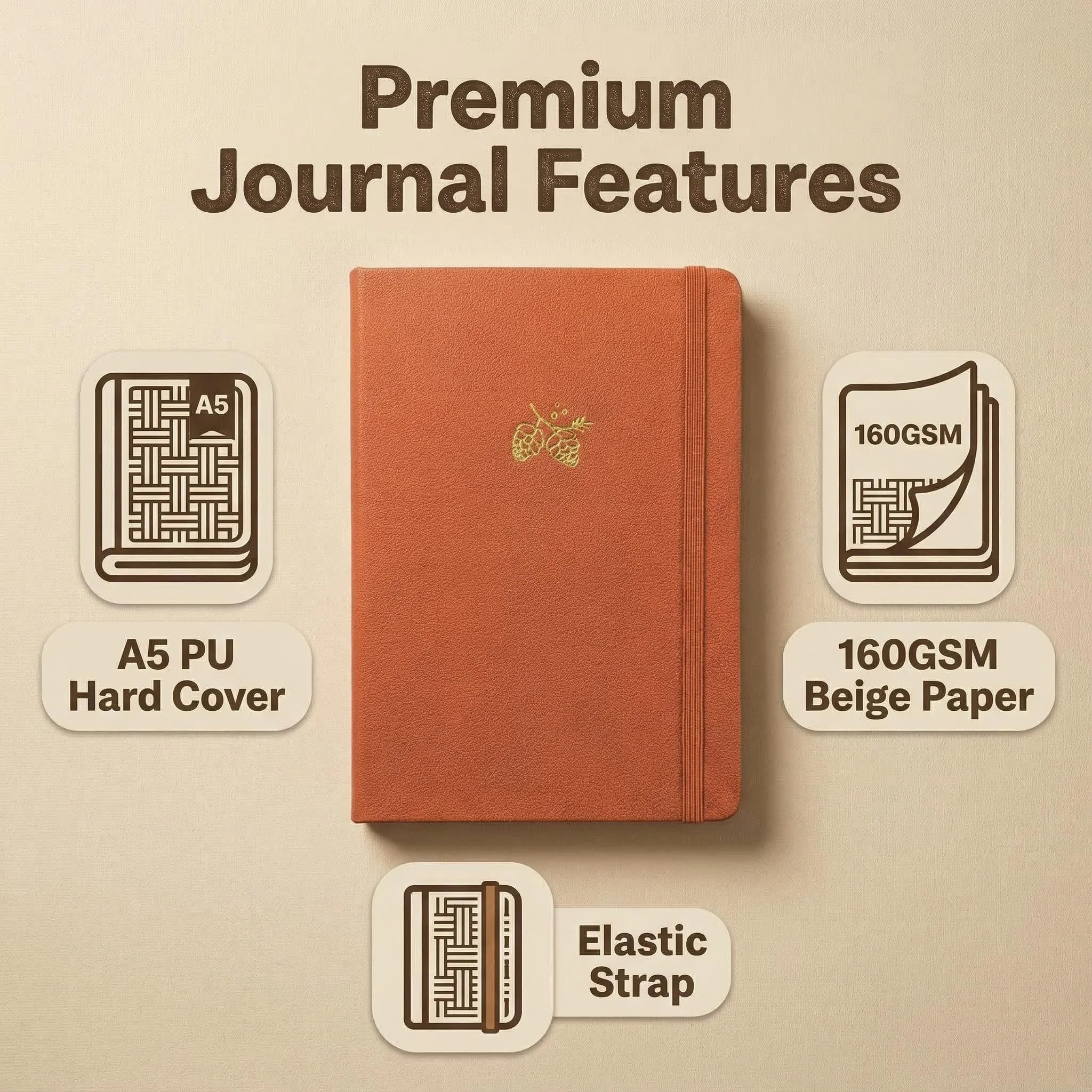 A5 Dotted Notebook Faux PU Leather Hardcover Journal 160GSM Thick Paper 160 Numbered Pages Dot Grid Planner with Elastic Band