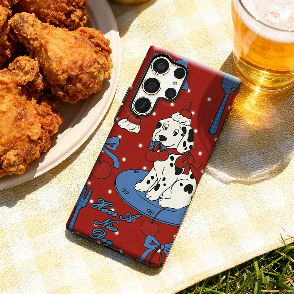 Чехол для телефона Dalmatian & Cherry Sweet для Samsung Galaxy S25 Ultra S24 S23 Ultra Plus, глянцевая двухслойная задняя крышка