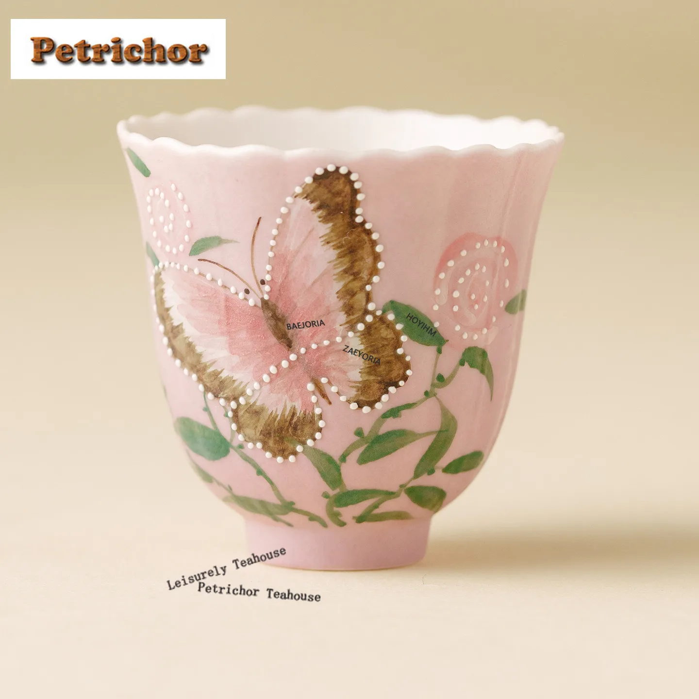 HOYIHM 65ml Hand-painted Pink Butterfly Teacup Fine Tea Bowl Sample Tea Cup Tea-tasting Fragrance Cup Chazhan Master Cups Craft