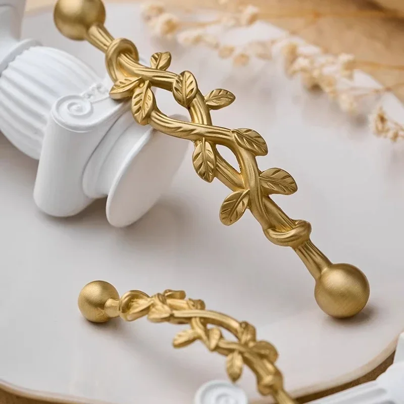 Vintage Kitchen Wardrobe Knob Bronze Cabinet Pulls Drawer DIY Creative Vine Gold Handle Rural Antique Brass Cabinet Door Handles