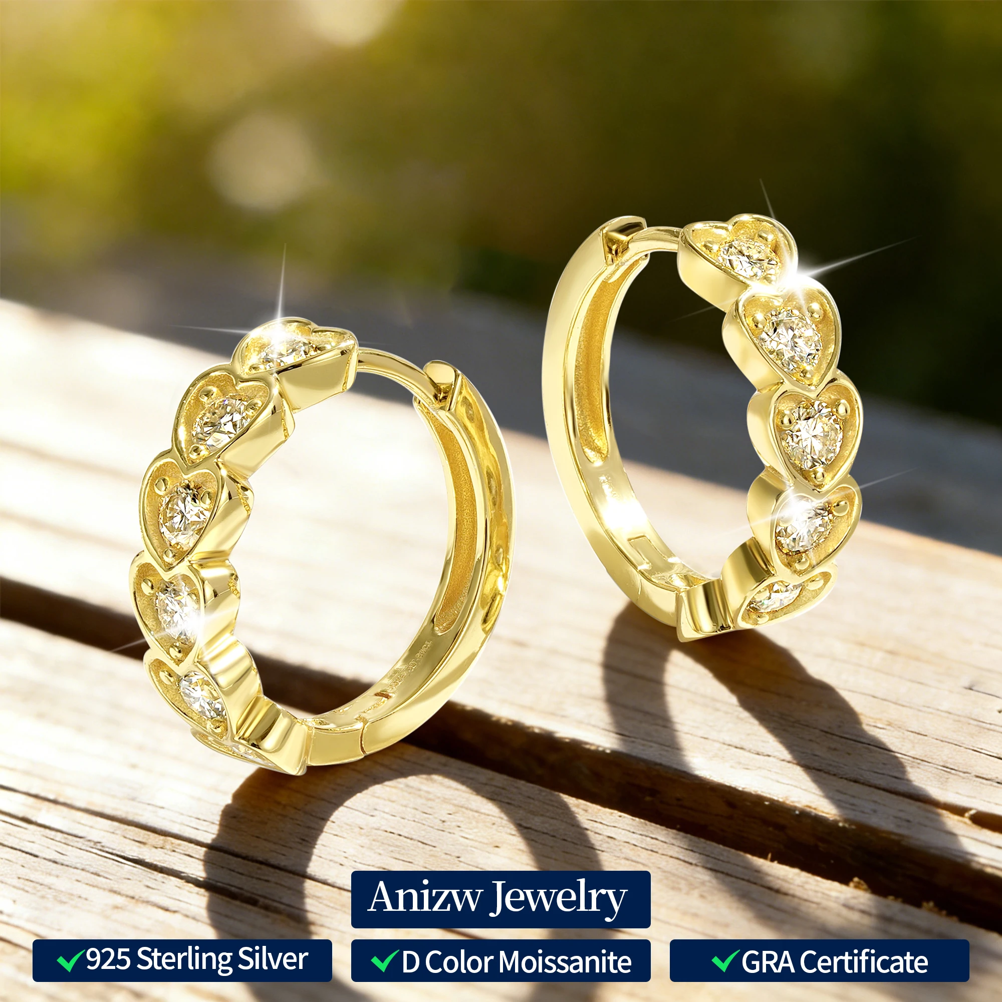 

Серьги-кольца Anziw в форме сердца, из серебра 925 пробы, с круглыми муассанитами 3 мм цвета D, ювелирные изделия для женщин, подарок на День святого Валентина, новинка 2026 года