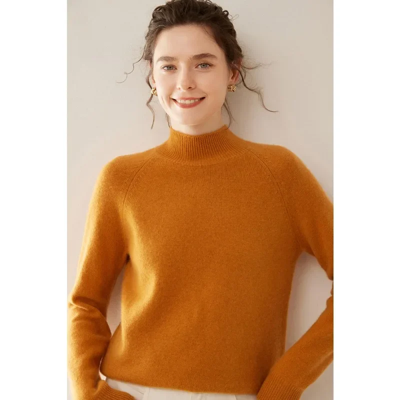 

2025 Winter New Semi-turtleneck Cashmere Sweater Women's Thickened Skin-friendly with Shoulder Sleeves Loose Bottoming Shirt