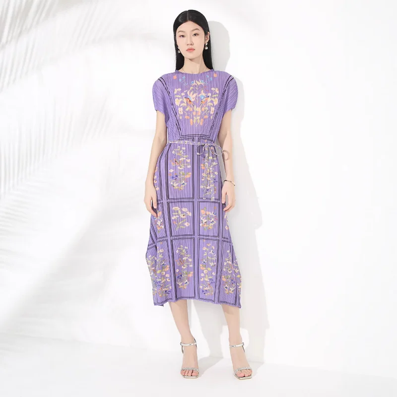 

MiYaKe elegant and fashionable temperament high-end pleated dress women's western-style French style pullover print [20225119]
