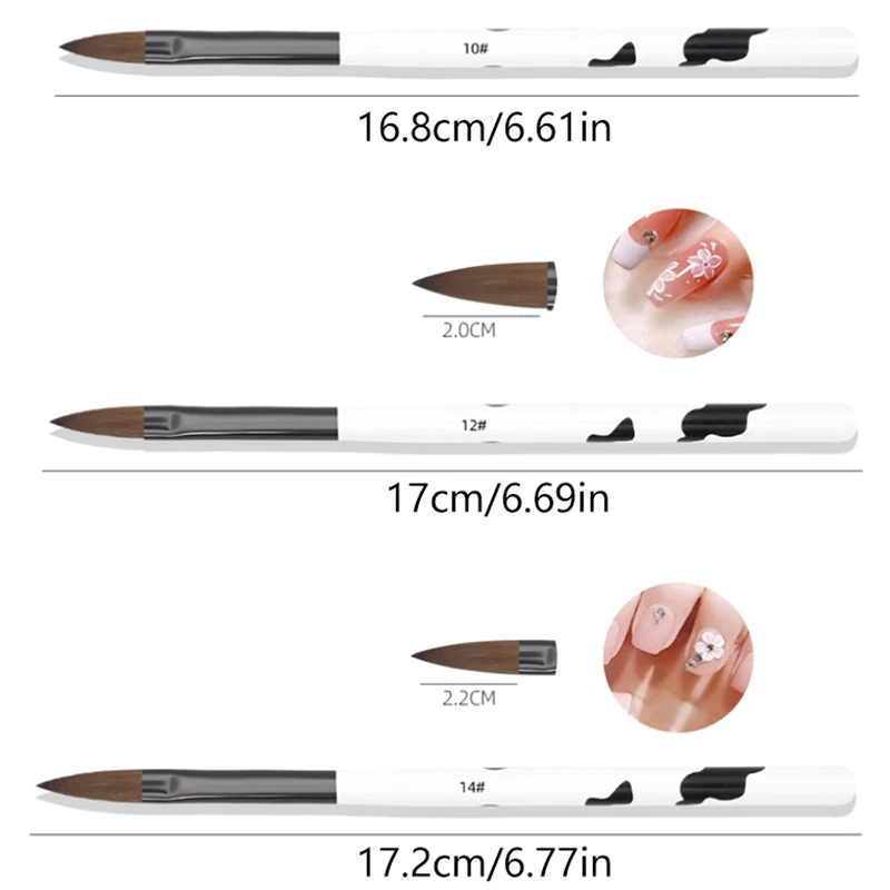 3 Sizes Nail Art Brush For Acrylic Liquid Powder Sculpture Carving Flower Pen Manicure 3D Drawing UV Gel Painting Tools