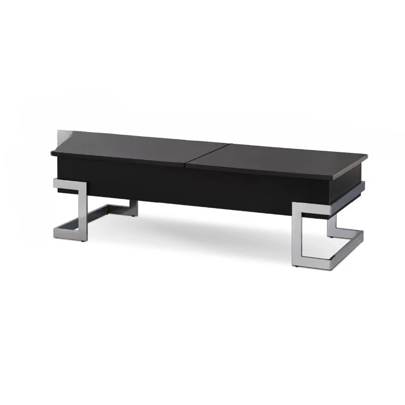 chrome coffee table with adjustable countertop, sofa table, living room table, storage space