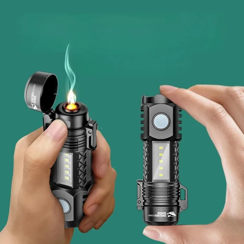 Portable Led Powerful Flashlight Flameless Lighter,Usb Rechargeable Multi-Functional Cigarette Lighter,Outdoor Camping Men Gift