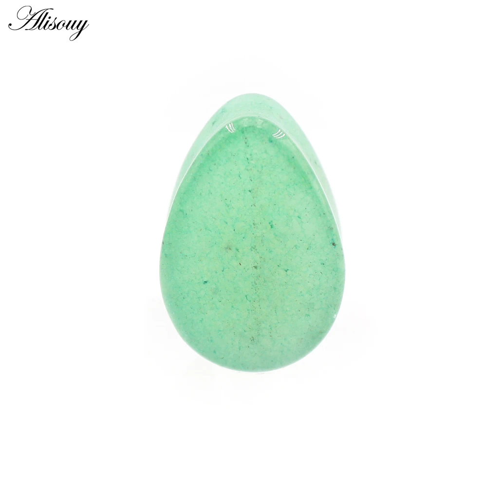 Alisouy 2pcs Natural Stone Flat Surface Water Drop Ear Plugs Tunnels Expander Stretcher Ear Earring Gauges Body Piercing Jewelry