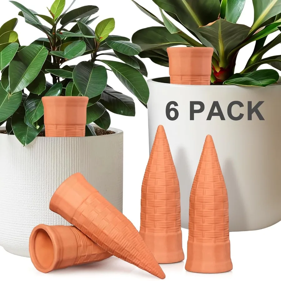 

Terracotta Watering Spikes 6 Pack Plant Watering Devices Wine Bottle Automatic Plant Waterer for Vacations Self Watering Stakes