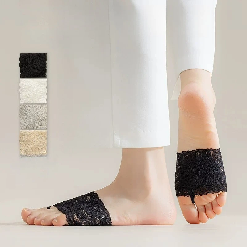 1/2 Pairs Lace Forefoot Pads for Women Slippers Soft High Heels Anti Drop Invisible Tabi Socks Anti Slip Breathable Toe Socks
