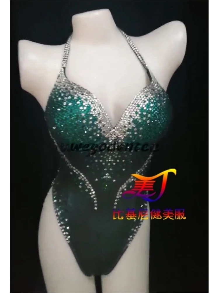 New Sexy Rhinestone Bikini Fitness And Bodybuilding Model Jumpsuit