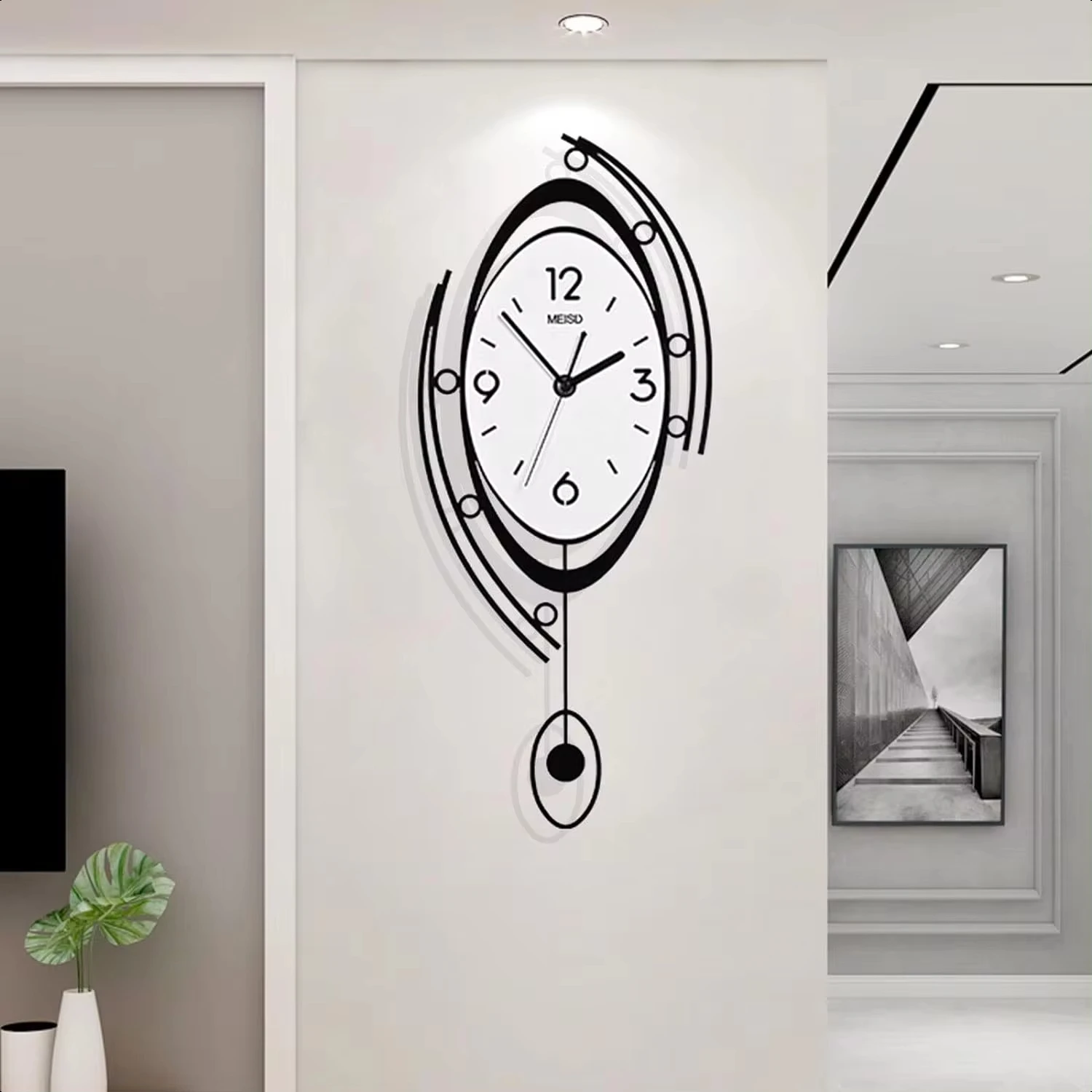 23 inch Wall Clock Modern  Living Room Decor Minimalist Design Pendulum Wall Clock Battery Operated 3D Style Led clock Cm clock