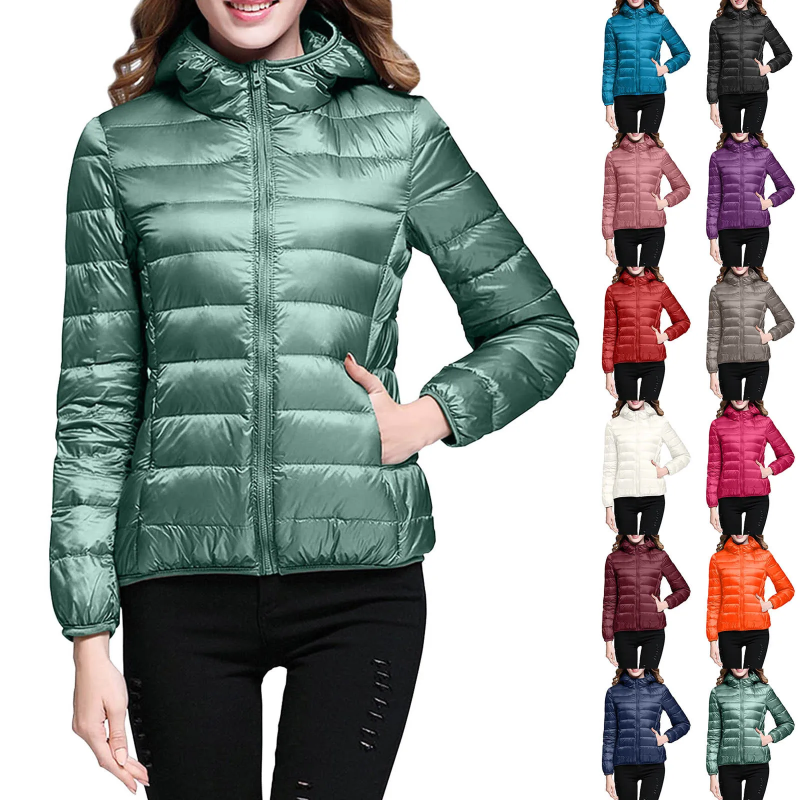 Women'S Warm Lightweight Jacket Hooded Windproof Winter Coats With Recycled Insulation Winter Slim Warm White Duck Down Jackets