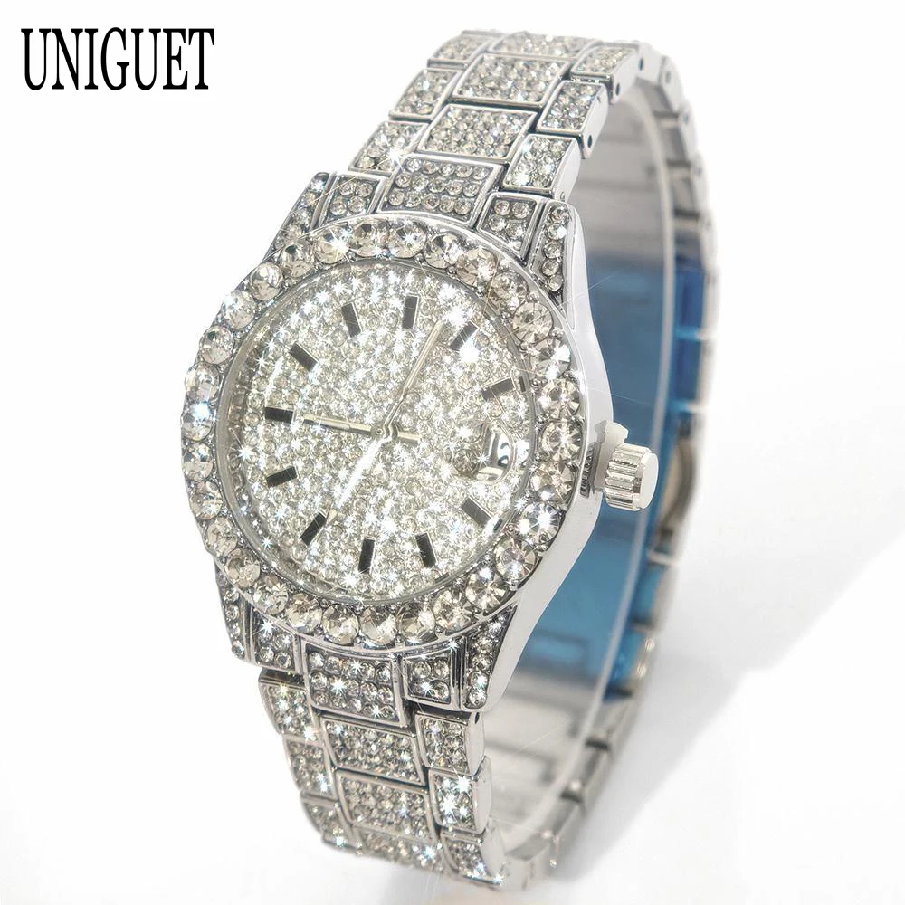 Hot Brand UNIGUET Luxury Womens Watches Fashion Hip Hop Iced Diamond Small Dial Waterproof Quartz Jewelry Ladies Wristwatch New