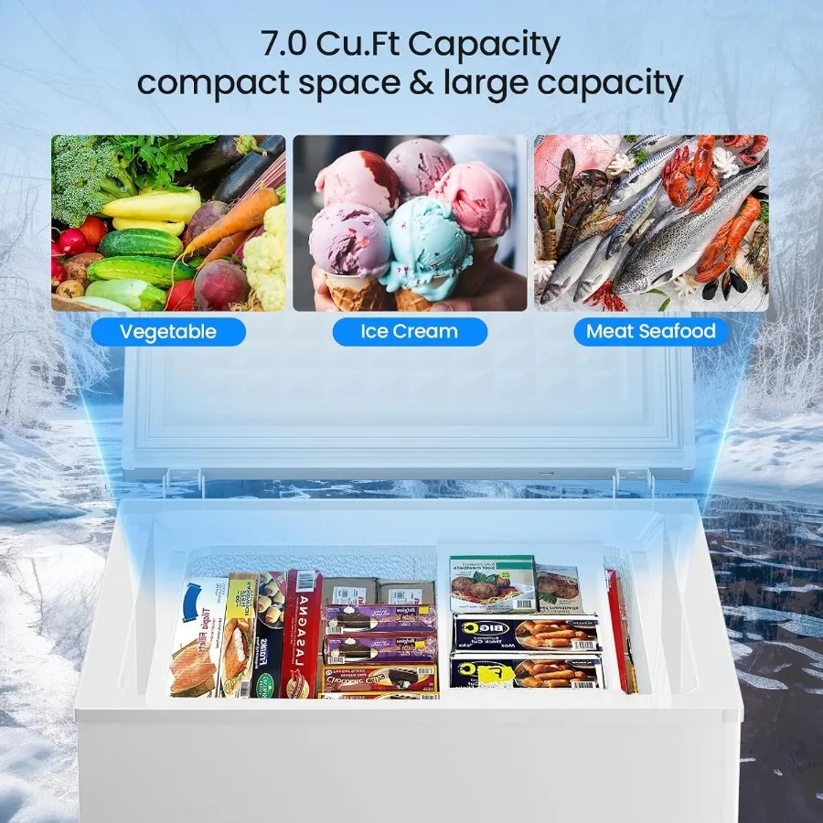 3.5 Cubic Feet Chest Freezer with 2 Removable Baskets White Free Standing Top Open Door Small Deep Freezer Adjustable Temperatu