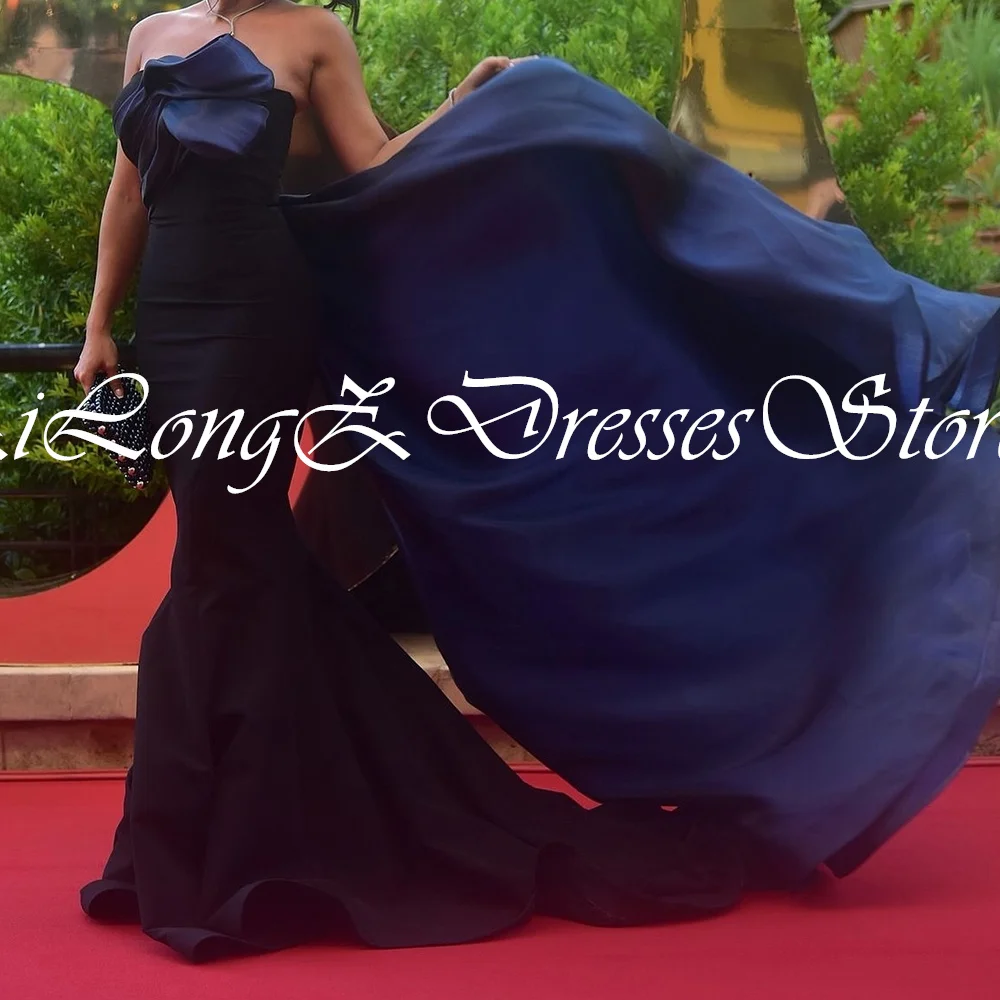 فساتين حفلات أنيقة مخصصة للسيدات 2024 بدون أكمام على شكل قلب حورية البحر طول الأرض طيات واتو ذيل بلون سادة طيات Pr #3