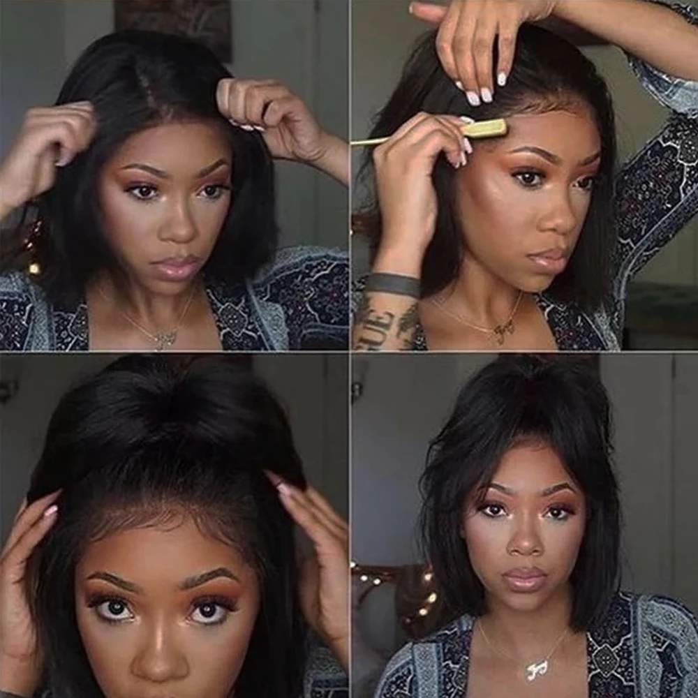 قصيرة غريب مستقيم بوب 100% خصلات الشعر المستعار الإنسان للنساء الفيتنامية شعر ريمي ياكي مستقيم جزء الدانتيل التخليص الباروكات