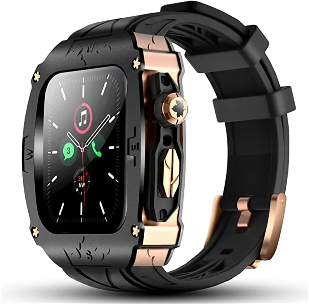 

Premium Metal Case + Silicone Strap AP Mod Kit For Apple Watch 9 8 7 6 5 4 SE 44mm/45mm