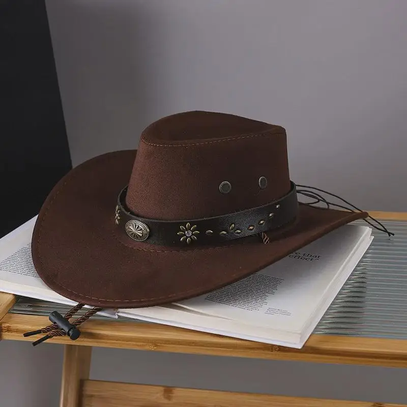 جديد الجلد المدبوغ الاصطناعي قبعات رعاة البقر الغربية خمر كبيرة الحافة شهم راعية البقر الجاز قبعة عطلة قبعة الحفلات