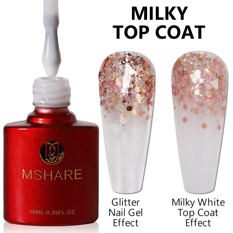 MSHARE Milky White No Wipe Top Coat UV LED Gel Jelly Color Top Gel Sosk Off Gel Polish Strengthen Semi Permanent Vernis 10/30ml