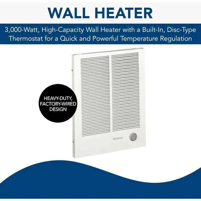 Broan-NuTone 194 High Capacity Wall Heater, White Painted Grille, 3000/1500 Watt 240 VAC