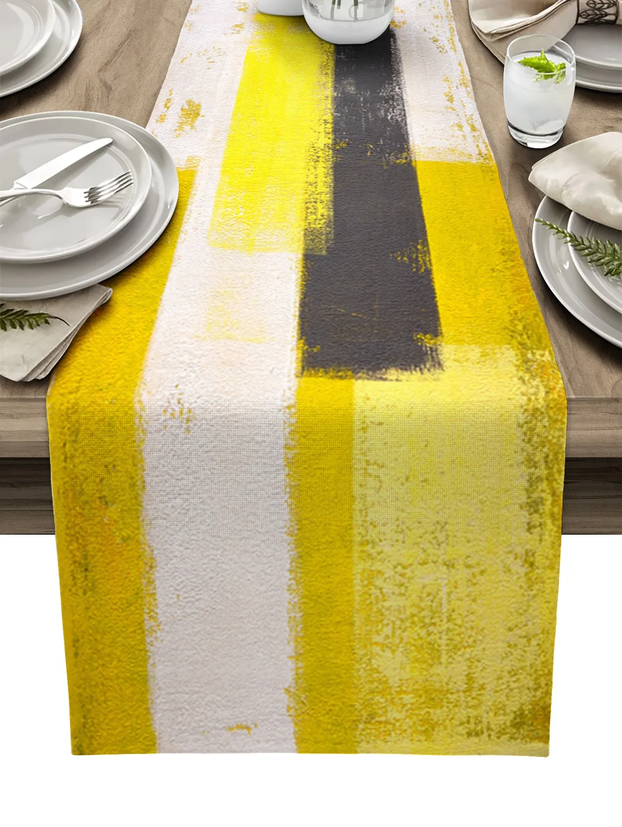 Oil Painting Style Abstract Geometric Yellow Linen Table Runners Kitchen Table Decoration Dining Table Wedding Party Supplies